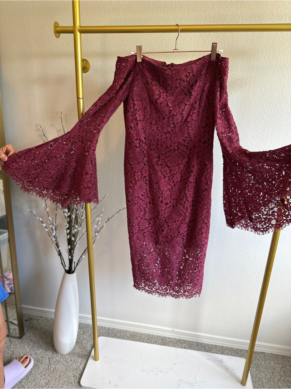 Bardot Burgundy Lace Overlay Dress - Picture 2 of 8